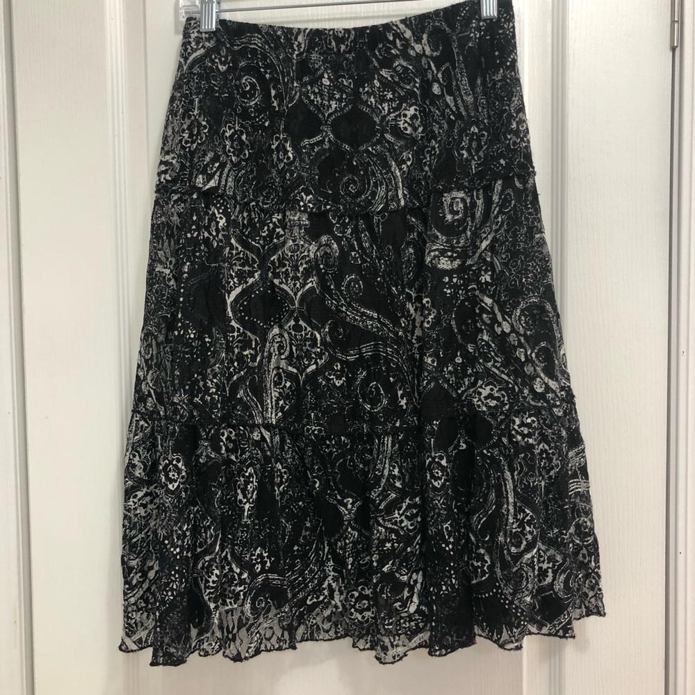 Black & White Lace Layered Tiered Midi Skirt XL Whimsigoth Gothic Fairy Witchy